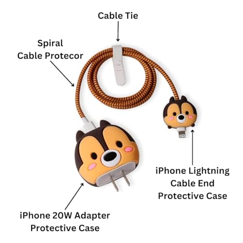 Image of Protective Charger Case for iPhone 18W 20W iPhone 16 15 14 13 12 11 Pro Max Charging Cable Charger Protective Cover Data Cable Protective Sleeve-Dark Brown Squirrel