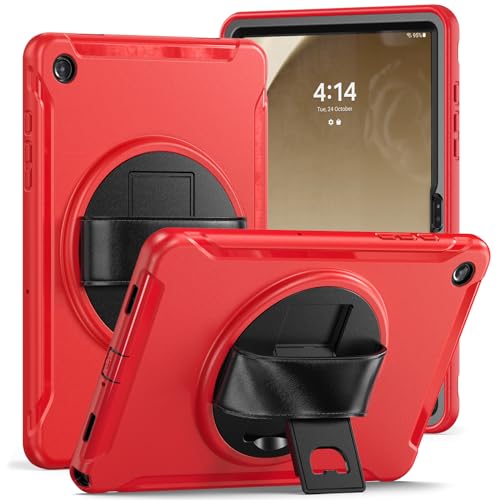 Coque Samsung Tab A9+ antichoc rouge, une armure haut de gamme avec dragonne et support intégrés