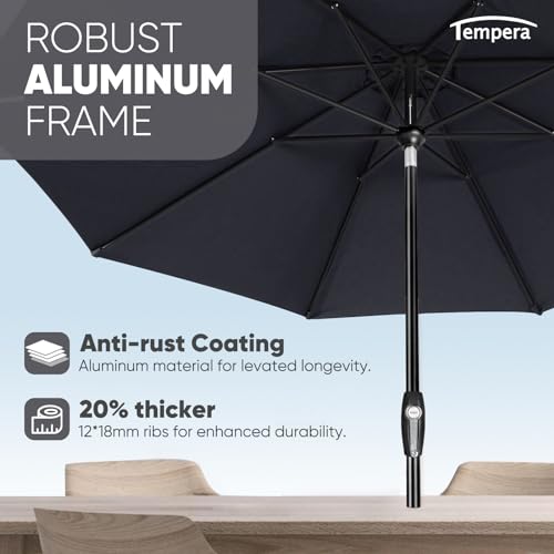 Image of Tempera Patio Market Outdoor Table Umbrella with Auto Tilt and Crank, Large Sun Umbrella with Sturdy Pole & Fade Resistant Canopy, Easy to Set