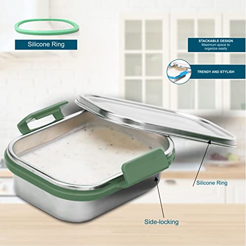 Image of SIGNORA WARE 240 ML Cute Compact Lunch Boxes For School Kids Girls Boys With Steel Lid With Clip Lock /Air Tight Spill Proof /Food Grade BPA Free Container For Childrens (Rectangle | E Green)