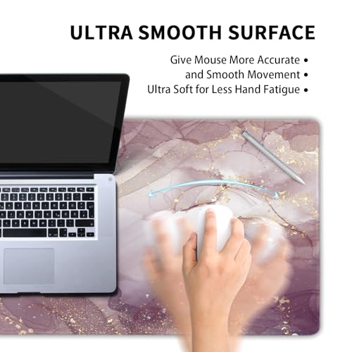 Image of Pink Marble Extended Gaming Mouse Pad Non-Slip Rubber Base Purple Large Mousepad 31.5x11.8in with Stitched Edge Waterproof Thick Keyboard Pads Computer Desk Laptop Mats for Work Game Office
