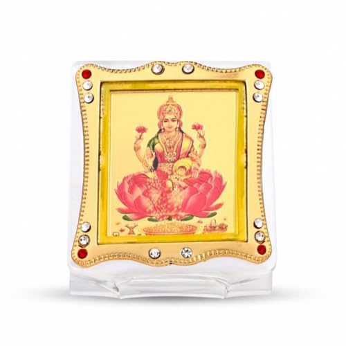 Image of Laxmi ji Car Dashboard Idol Golden Foil (Plated), Religious Frame for Car, Home Temple, Office Decor Divine Gift Item for Pooja & Festive Occasions
