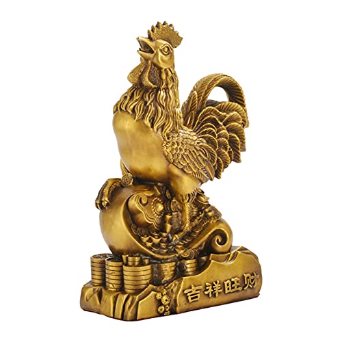 Statue Coq du Zodiaque en Laiton Massif Doré Objets d'Art Déco de Bureau