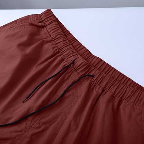 Image of Mens Cargo Shorts Lightweight Stretch Outdoor Hiking Short Gym Casual Shorts Drawstring Elastic Waist Multi Pockets