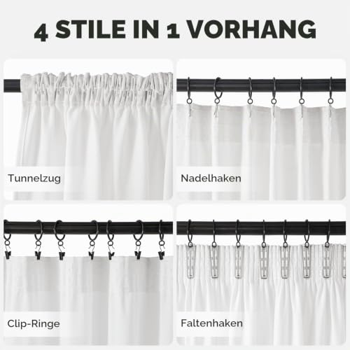 MRTREES Vorhänge mit Kräuselband Weiss Leinenoptik Halbtransparent für Schlafzimmer 2er Set… – Ansicht 2