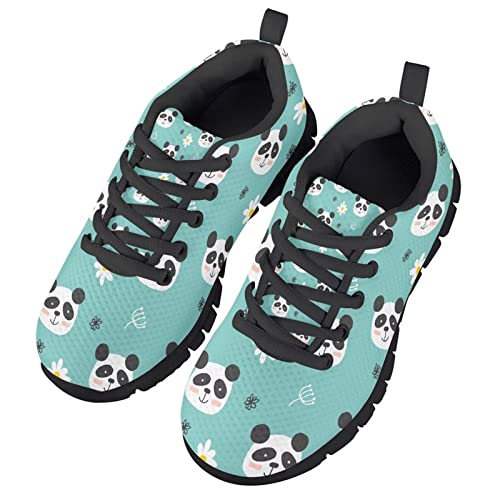 Biyejit Cartoon Cute Panda Print Boys Girls Sneakers Breathable Running Walking Sports Shoes Lightweight Outdoor Athletic Sport Footwear, Black Sole