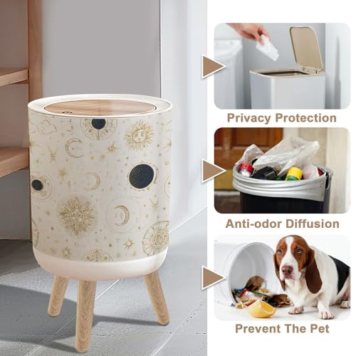 Caneca de Basura Pequeña con Tapa y Patas de Madera miniatura 4