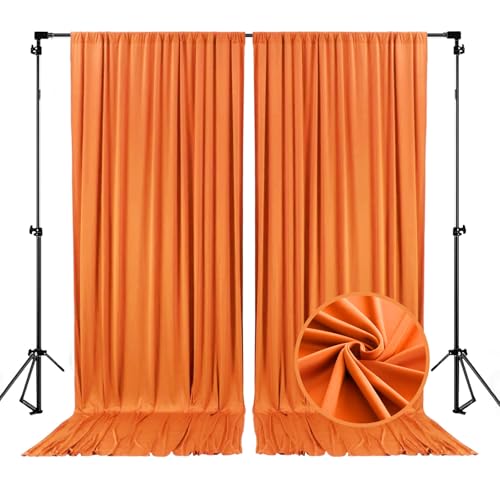 Image of 10 x 7 Feet Orange Backdrop Curtain for Partie, Background Curtains for Photoshoot, Birthday, Wedding, Halloween, Thanksgiving, Christmas, New Year Party Decorations 5Ft x 7Ft, 2 Panels