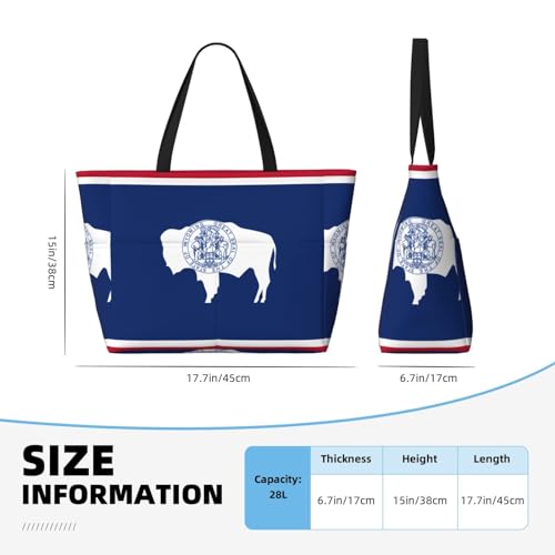 Large Capacity Beach Bag Women Print Tote Bag Waterproof Beach Bag Reusable Travel BagWyoming State Flag4