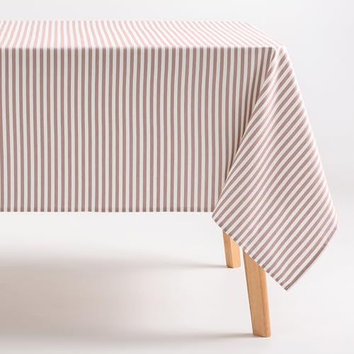 GAMUSI Mantel Antimanchas Cuadrado Tela algodón Impermeable Rayas Salmon, 160x160 cm