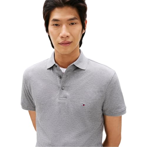 Image of Tommy Hilfiger Men's Short Sleeve Polo Shirts in Slim Fit with Stretch and Organic Pique Cotton