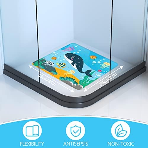 XIYUNTE Original Square Shower Mat Non Slip Anti Mould - 53×53cm Baby Bath Mat Cartoon Patterned Shower Mats, Anti Slip Shower Mat with Suction Cups & Drain Holes, Machine Washable, Whale