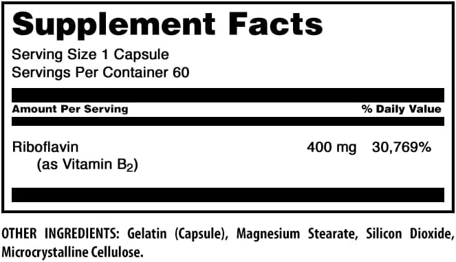 Miniatura 4 de Amazing Formulas - Suplemento de riboflavina (vitamina B2), 400 mg por porción, 60 cápsulas, sin OMG, sin gluten, fabricado en Estados Unidos