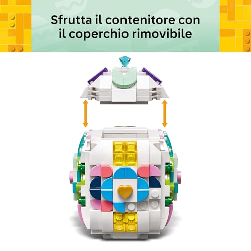Uovo di Pasqua Decorativo - Regalo di Pasqua per Bambine e Bambini da 9 Anni - Decorazione Pasquale Giocattolo con Elementi Colorati come Cuori Dorati e Pietre Preziose - Arte e Mestieri - 40816 - Lego - Immagine 4