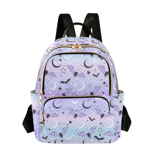 Image of Mini Backpack Purple Bat Moon Fashion Backpack Purse for Women,Handbag Shoulder Bag Casual Daypack, Ladies Gift for College Work (S)