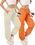 Zontroldy Cargo Pants Women Parachute Pants Y2K Baggy Casual High Waist Wide Leg Track Pants Streetwear(0946-Orange-XL)