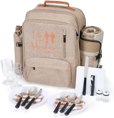 24L Insulated Picnic Basket Leak Proof Picnic Backpack for 2, Lig...