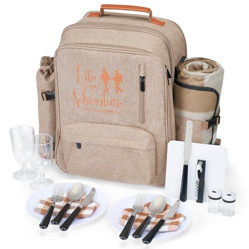 AW BRIDAL Picknickkorb für Paare, 15 l, isolierter Picknick-Rucksack für 2 Personen, braun, Jahrestag, Brautparty, Geschenk für Braut, Hochzeit, Verlobung, Geschenke für Paare,