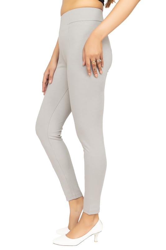 Image of Mlada Slim Fit Jeggings with Elastic Waist Band for Women Office Work Formal Wear Trousers Stretch Cotton Knit High Waist Skinny Fit Jeggings Lycra Pants Travel Comfort Jeggings