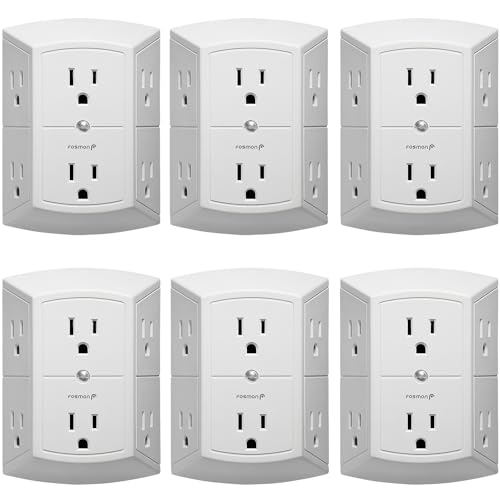 Fosmon Torneira de adaptador de parede com 6 saídas – listado na ETL (pacote com 2), 15A 125V 1875Wa