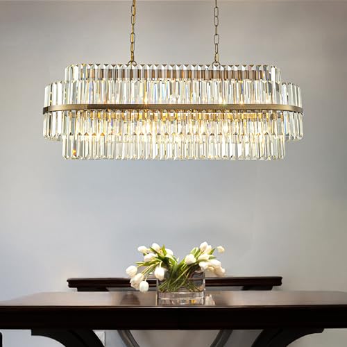 ALOADECOR W39 in 2-Tier 7-Light Rectangular Contemporary Glam Crystal Chandelier