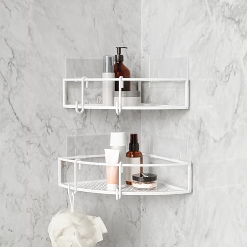 Umbra Cubiko Shower Corner Shelf, Metal Floating Shelves with Adhesive Mounting Strips, 2-Pack, White by Umbra - Image 2