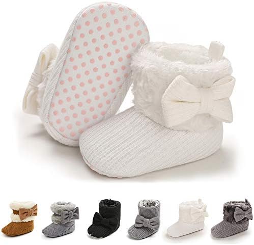 E-FAK Baby Boy Girl Boots Newborn Shoes Winter Snow Bowknot Anti-Slip Soft Sole Warm Infant Toddler Prewalker Booties(02 White, 6-12 Months)