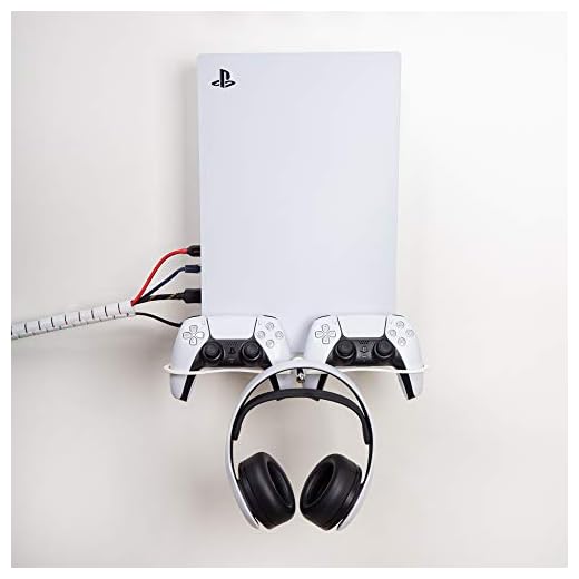 Borangame, Väggfäste för PlayStation 5 Disk och Digital, Vertikal Hylla för Play 5 med 2 Hållare för Handkontroller och Hörlurar, Vertikalt Stöd för PS5, i Pulverlackerat Järn, Vit
