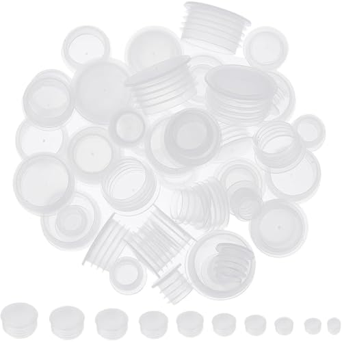 GORGECRAFT 50Pcs 10 Sizes Salt and Pepper Shaker Stoppers 23/64 to 57/64 Inch Clear Replacement Stopper Plastic Round EndCap Open Hole Reusable Column Plug Cork for Wine Whiskey Brandy Bottles, White by GORGECRAFT - Used condition - US$8.09