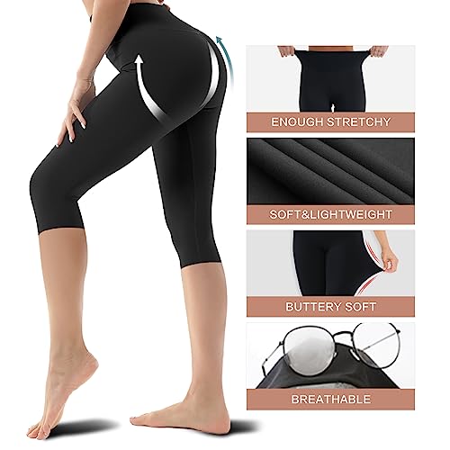 Blisset Calça capri feminina com bolsos na altura do joelho, calça capri de cintura alta, shorts de