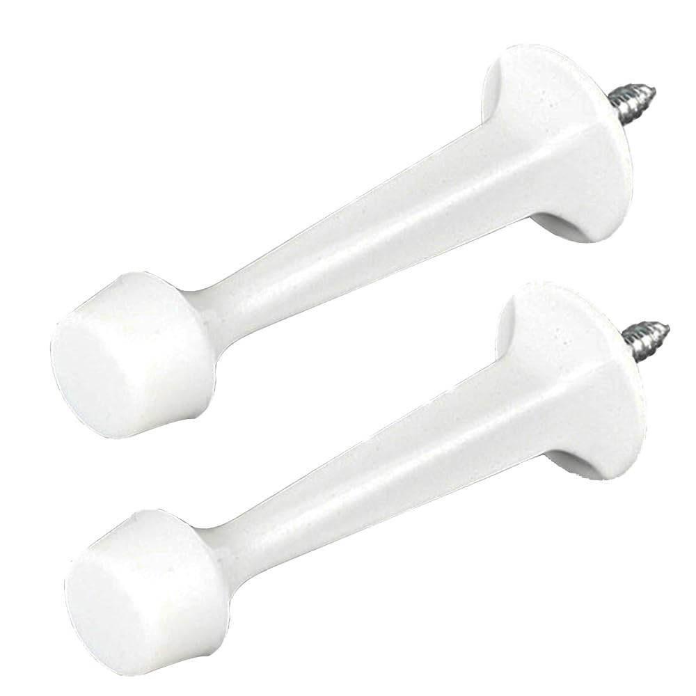 2 Pack Door Stoppers, Zinc Alloy Wall Mounted Door Stop Protector with Rubber Buffer Bumper for Indoor Outdoor 73mm White