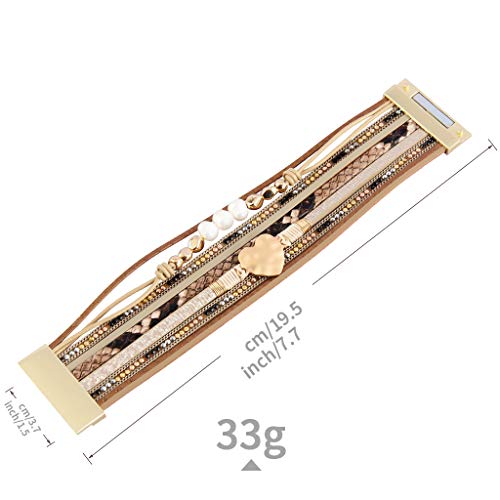 Gelconnie Leather Cuff Bracelet Rope Multi Strands Leather Wrap Bracelet Charm Heart Leather Bracelet Wedding Bohemian Bracelet For Women Mother, Wife, Ladies, Lover Gift #TOP3