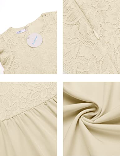 Arshiner Wedding Dresses For Girls Long Lace Ruffle Holiday Dress Soft Spring Casual Dress Beige Size 13-14 Years #TOP4