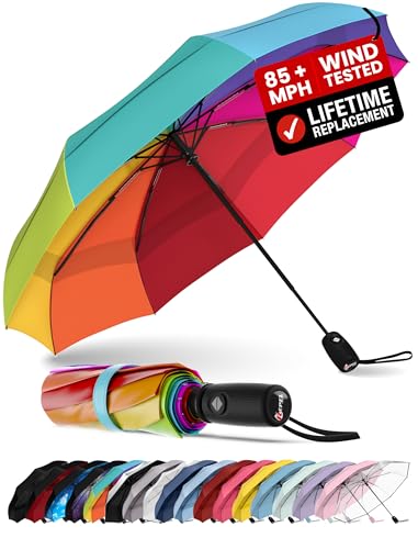 Repel Umbrella Windproof Travel Umbrella with Teflon Coating (Rainbow)