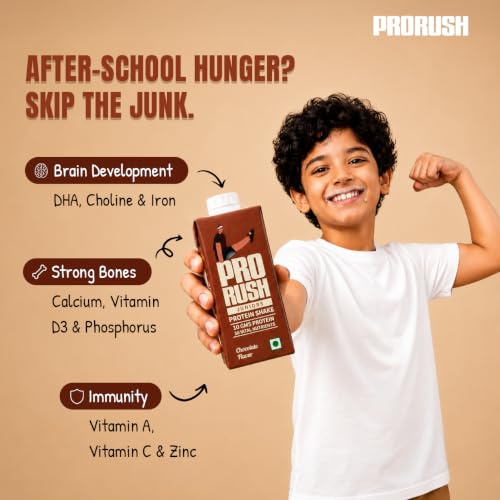 Image of ProRush Chocolate Protein Shake 250ml (Pack of 4) | Ready-to-Drink Protein Beverage with High Protein & Vitamins | Chocolate Flavour | Post Workout & Daily Nutrition Drink