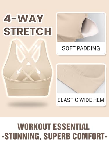 Image of Sports Bras for Women High Support, Multipack Padded Supportive Criss Cross Back Wireless Running Yoga Workout Bra