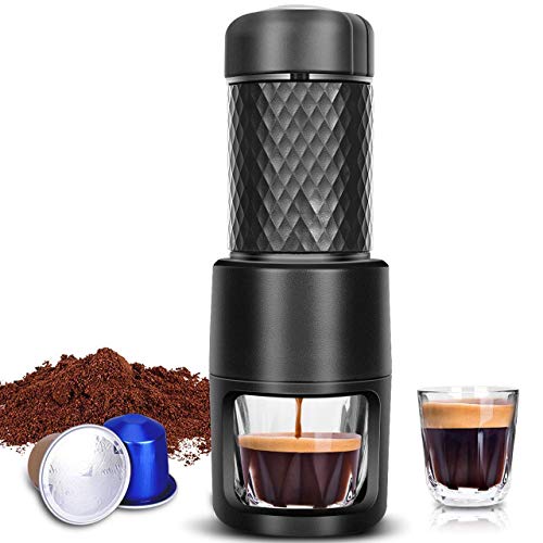 Tragbare Espressomaschine, Manueller Espresso für reichhaltige und dicke Crema, Mini-Espressomaschine, Kompatibel mit Kaffeepads und gemahlenem