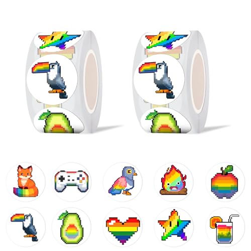 GTOTd Pixel Rainbow Sticker Aufkleber (1000 Stück) LGBTQ Pride Regenbogen Gifts Merch für LGBTQ,Labels Gift Pack Wrap, Geschenke Deko für Laptop Wasserflasche