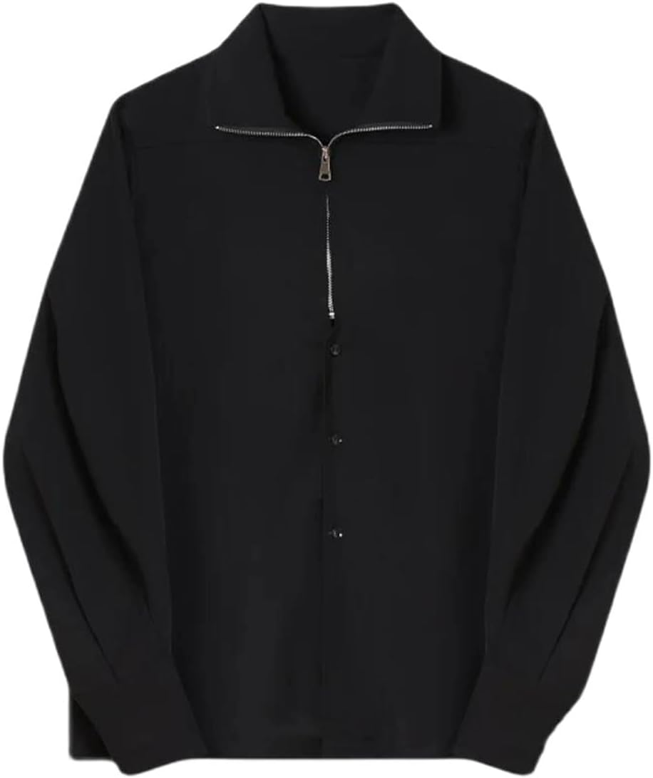 Mens Half Zip Shirt Vintage Design Long Sleeve Lapel Lightweight Streetwear Statement Shirt