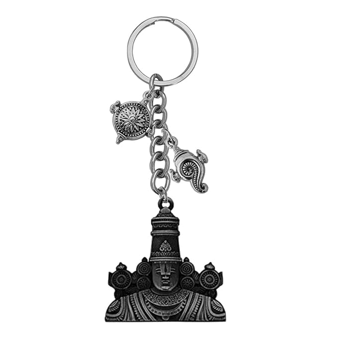Porte-clés Tirupati Balaji en acier - Cadeau spirituel et symbolique argenté pour proche