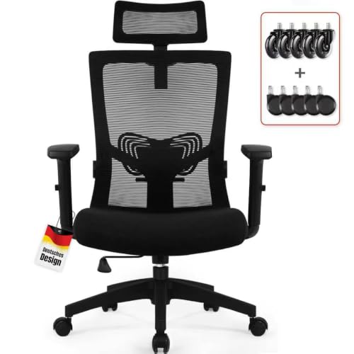 Daccormax Bürostuhl Ergonomisch Schreibtischstuhl mit Verstellbarer Kopfstütze Armlehnen Lendenwirbelstütze Drehstuhl Wippfunktion bis 135 Chefsessel aus Mesh Rückenschonend Bürostuhl 150kg