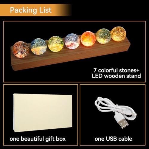 Image of JOJOCY 7 Colors Glass Ball Night Light with LED Wooden Base Rechargeable, 4cm /1.6in Healing Spheres Balls for Meditation & Decor Lights Gift for Friends Boys Girls Teacher (Base & Balls)