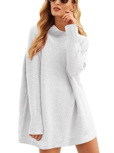 Anrabess Women's Loose Oversized Mock Neck Fall Winter Chunky Warm Cute Gray Pullover Sweater Tunic A277Yinhui-S #TOP9