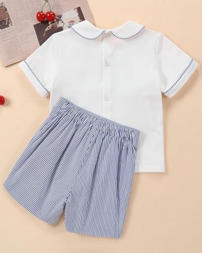 Image of Twoflower Smocked toddler boy outfits Summer Cotton Short Sleeve boys' button-down shirts Casual 2 piece Clothing Set