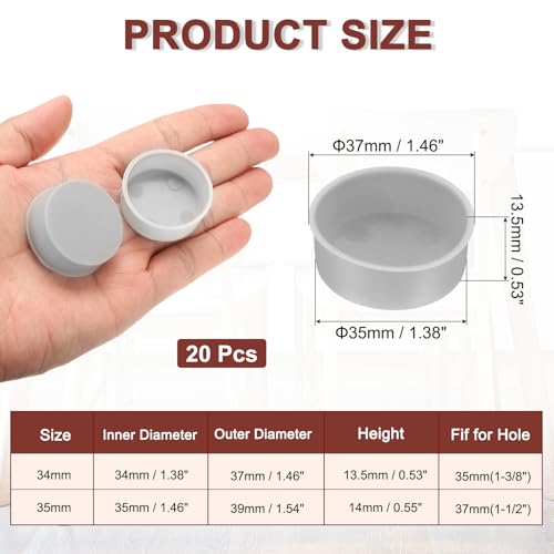 Image of uxcell 20pcs Plastic Hole Cover Plug for 35mm(1 3 /8 inch) Concealed Hinge Cup and Screw Hinge Hole Plugs Covers for Kitchen Cabinet Furniture, Dark Gray