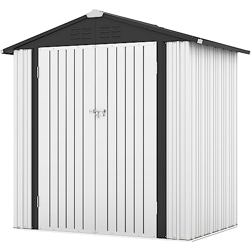 Image of Patiowell 6x4 FT Outdoor Storage Shed, Garden Tool Storage Shed with Sloping Roof and Double Lockable Door, Outdoor Shed for Garden Backyard Patio Lawn,White