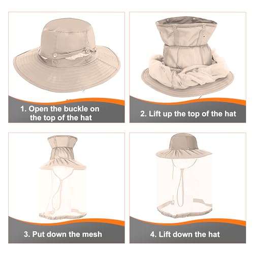 Mosquito Net Hat for Kids - Bug Cap UPF 50+ Sun Protection with Hidden Netting for Beekeeping Fishing Garden