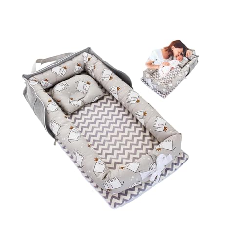 Baby Lounger with Strap Foldable Baby Lounger Infant Nest Cosleeping for Baby in Bed Adjustable Size & Inner Zipper Lengthen Space to 24 Months (Elephant Grey)