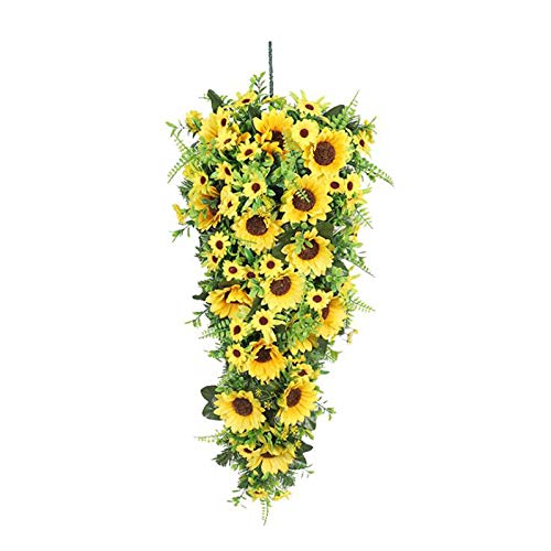 Sunflower Swag Teardrop Swag,Artificial Teardrop Swag Floral Swag Artificial Teardrop Wreath Decorative Swag for Wedding Arch Porch Wall Decor (Yellow)