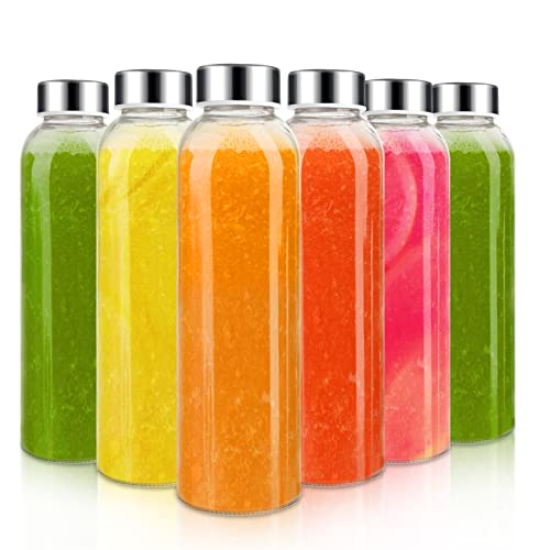 Sursip 18Oz Glass Water Bottle Set Of 6, Clear Glass Juice Bottle For Juicing，Reusable Drinking Bottles With Stainless Steel Lid，Beverage Storage Containers For Refrigerator-Bpa Free，Leak Proof #TOP23